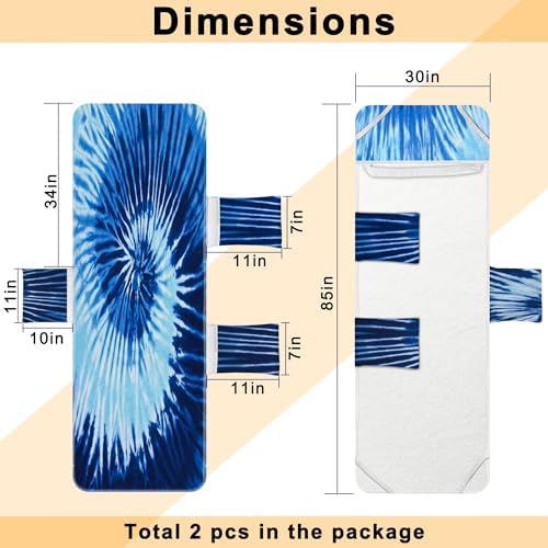 Lounge Chair Towel Cover (Pack of 2), Tie Dye Style Chaise Lounge Cover, Beach Chair Covers with Pockets for Pool Beach Garden Courtyard Outdoor Trips, 85 x30 in, Blue Grey