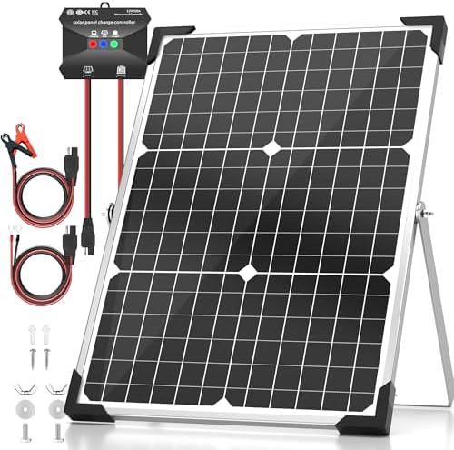 Solar Panel Kit 30W 12V, Solar Battery Trickle Charger Maintainer, Waterproof Solar Panel + Upgrade Charge Controller + Adjustable Mount Bracket for Boat RV Motorcycle Marine