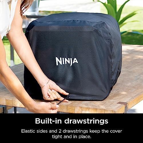 Ninja XSKOCVR Premium Cover, Compatible Woodfire Outdoor Oven (OO100 series), Adjustable Drawstrings, UV and Water-Resistant, Lightweight, Black, 19.5'' x 16.5'' x 15"
