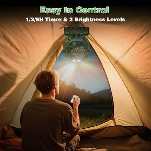 Portable Misting Fan 460ml Large Tank,24000mAh Rechargeable Battery Powered Camping Fan with 2 Meters Spray,Light & Remote,Jobsite Beach Summer Essentials,Mist Fans for Indoor,Outdoor, Patios, Travel