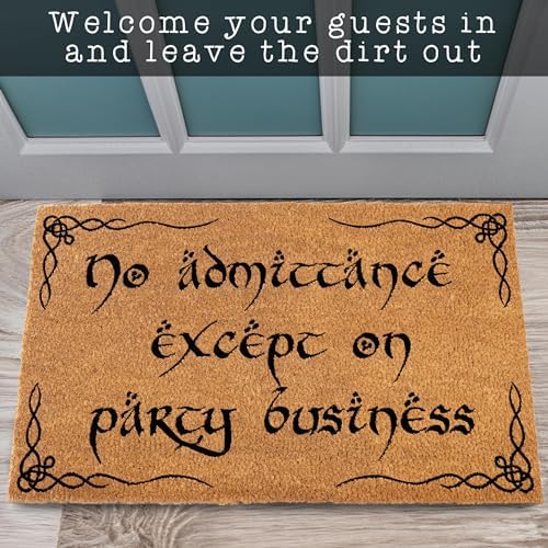 MAINEVENT No Admittance Except On Party Business Door Mat Outdoor 30x17 Inch, Nerd Welcome Mat Outside Entrance, LOTR Gift