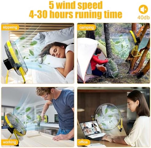 14 Inch Portable Rechargeable Fan,15600mAh Battery Powered,Camping Fan with Solar Panel,360 Vertical Tilt,Solar Powered Fan for Outside,Travel,Chicken Coop,Dog House,Shed,Greenhouse