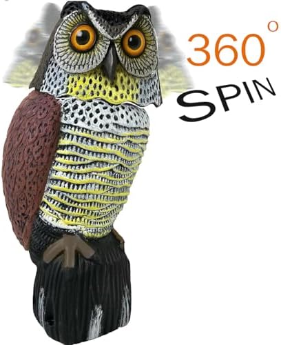 GiftExpress 17" Large Owl Garden Decoy - Rotating Head Scarecrow Statue to Deter Birds & Squirrels, Realistic Predator for Outdoor Protection, 15.5" Fake Owl for Yard & Garden Decor, Life-Size