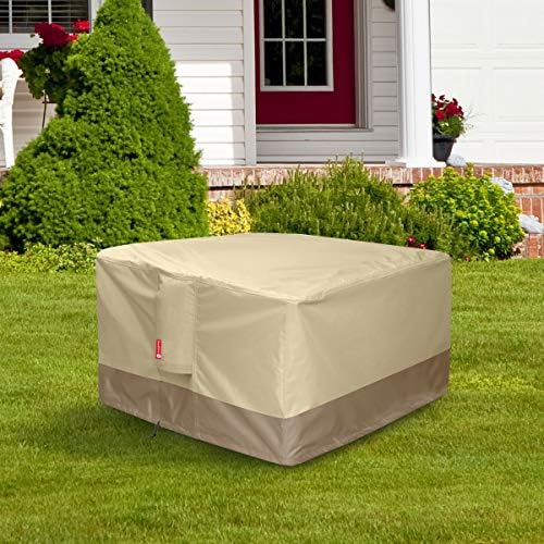 SheeChung Gas Fire Pit Cover Square 600D Heavy Duty Patio Outdoor Fire Pit Table Cover with PVC Coating 100% Waterproof,Air Vent,Fits for 33/34/35/36 inch Fire Pit Table Cover 36”L x 36”W x 24”H Beige