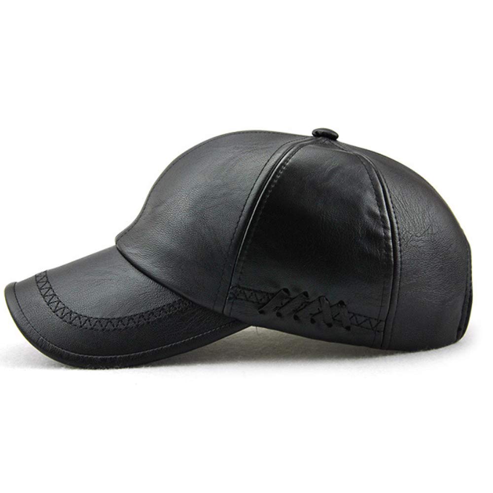 Unisex Leather Baseball Cap, Men Adjustable Structured PU Classic Baseball Cap Hat,Winter for Elderly Father (Black)