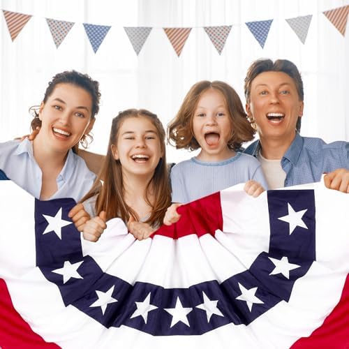 8 PCS USA Pleated Fan Flags, 2 × 4 FT Fourth of July Banner, Large Patriotic Flag Bunting, Red White Blue Decor Banner for 4th of July Decorations Independence Day Home Decor Supplies