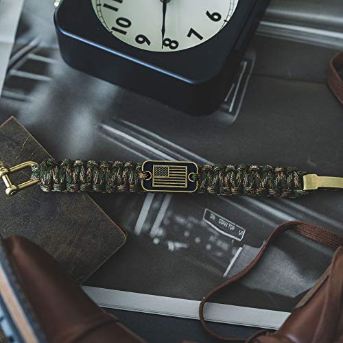 Hero Company Camo Paracord Bracelet - Tactical Survival Bracelet for Men with Bronze USA Flag - Helps Pair Military Veterans with a Companion Dog