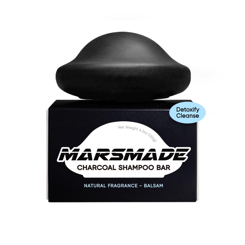 MARS MADE Charcoal Shampoo Bar 2.0 - Hydrating & Moisturizing Natural Hair Soap Bar Shampoo for Excess Oil Build-Up & Scalp Nourishment - Bathing Soap Solid Shampoo for All Hair Types (120g, 4.23oz)