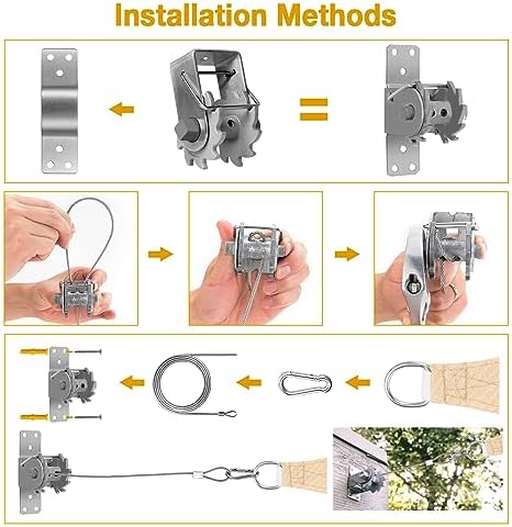 Duerer Sun Shade Sail Hardware Kit Winch Set 60pcs for Rectangle Triangle Sun Shade Sails Canopy Installation Stainless Steel Accessories for Outdoor Garden Patio(2 * Ratchet Winch + 4* 6.6ft Cables)