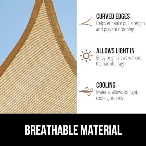 GORILLA GRIP Heavy Duty Sun Shade, UV Protection Fade Tear and Rust Resistant Rectangle Sunshade Canopy, Curved Edges Blocks Sunlight, Breathable Sail, Outdoor Patio, Lawn Garden 12x12 FT Sand