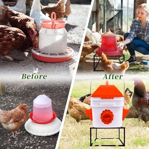 2Pcs Metal Stand for Chicken Feeder Waterer Heavy Duty Chicken Water Feeder Stand Holder with 4 Legs Iron Chicken Waterer Bucket Barrel Stand Rectangular Support Rack for Coop Poultry Indoor Outdoor