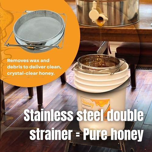 Honey Bucket with Gate 5 Gallon Kit - Stainless Steel Double Layer Strainer, Uncapping Knife Honey Scrapper Tool Beekeeping Equipment, Honey Extractor Equipment, Bee Supplies