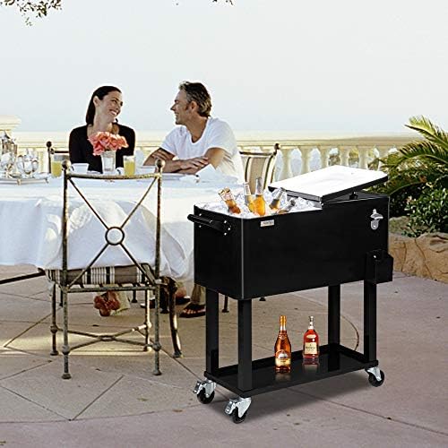 VINGLI 80 Quart Rolling Ice Chest, Portable Patio Party Bar Drink Cooler Cart, with Shelf, Beverage Pool with Bottle Opener