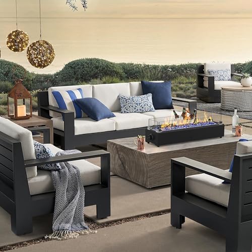 28-inch Table Top Propane Fire Pit, 40,000 BTU Tabletop Firepit for Patio, Outdoor Portable Fireplace Rectangular Fire Bowl w/Wind Glass Shield, Glass Rocks - Black