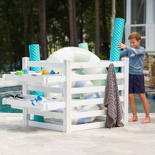 3.1ft H x 5.3ft W x 3ft L (1 Unit) Freestanding Zippity Pool Float Storage Organizer, Vinyl Pool Equipment Enclosure for Outdoor Toy Storage, Outdoor Storage Box & Pool Deck Caddy w/ Dividers, ZP19061