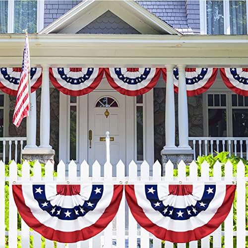 6 Pack USA Pleated Fan Flag, 1.5 X 3 FT American US Bunting Flag, 4th of July Patriotic Half Fan Banner Flag Decorations for Memorial Independence Day Indoor and Outdoor Decoration (1.5x3 Feet)