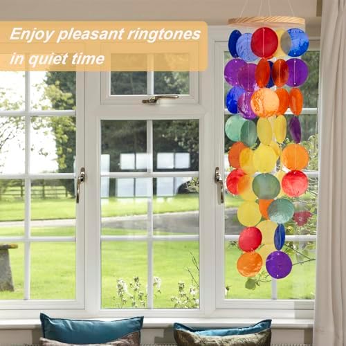 Wind Chimes for Outside - Handcrafted Rainbow Capiz Shells Windchime Coastal Style Decor for Indoor/Outdoors, Garden Decor, Great Gift for Women, Wind Chimes Lovers and More