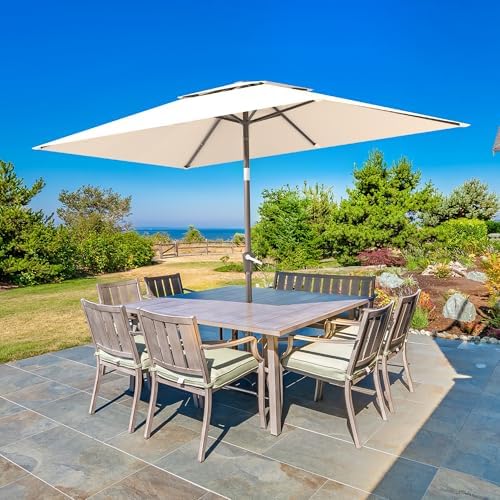 6.6x10ft Rectangular Patio Umbrella, 2 Tiers Outdoor Table Umbrellas with Push Button Tilt and Crank for Patio, Pool, Backyard, Deck, Picnic, Yard (Beige)