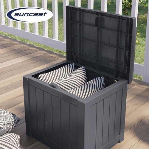 Suncast Small Deck Box Storage w/ Bench Seat for Indoor & Outdoor Use, 22 Gal., Cyberspace