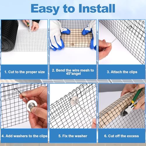 Critter Guard for Solar Panel Bird-Guard - INCIKITI 6in x 100ft PVC Coated Pigeon Netting 1/2" Bird Mesh with 100 Fastener Clips, 20 Tie Wire, Cutting Scissor, Gloves, Pigeon Solar Panel Mesh for Bird