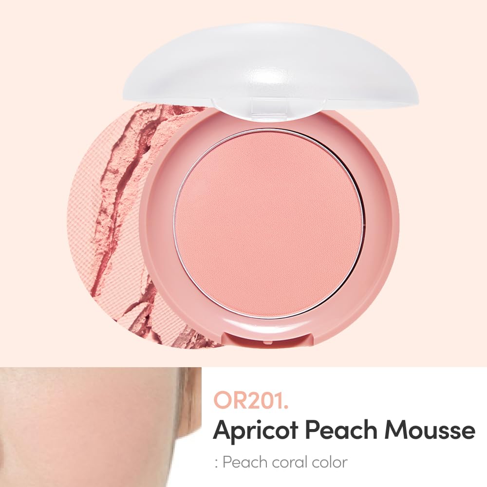 ETUDE Lovely Cookie Blusher - Apricot Peach Mousse 4g | Glowing & Natural Powder Blush with Long-Lasting Sebum Control | Easy Application | Korean Makeup, Perfect for Gift