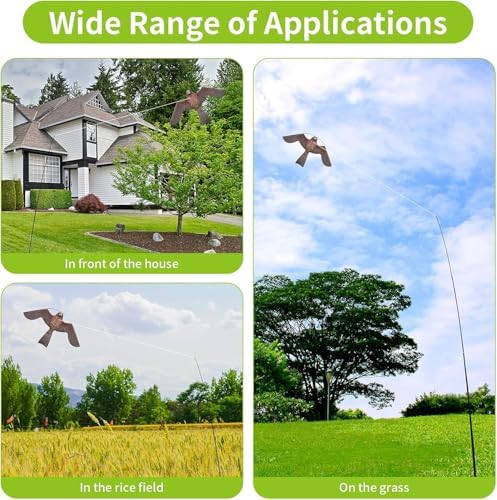 Bird Hawk Flying Kite with Pole Crop Protector Bird Scare Flying Kite with 4m Pole Has The Effect of Scaring Birds