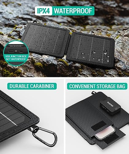BLAVOR 10W Portable Solar Charger(5V/2A Max), Small Foldable Solar Panel with USB-C USB-A Outputs Compatible with Cell Phone Tablet, IPX4 Waterproof for Camping, Hiking, Backpacking