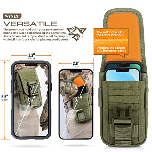 WYNEX Tactical Molle Phone Pouch with Compass Buckle, Tactical Phone Holster Molle Cell Phone Pouch Universal Belt Waist Bag for IP 15/14/13 Pro Max / S22/S21 with US Patch & Paracord Keyring Clip