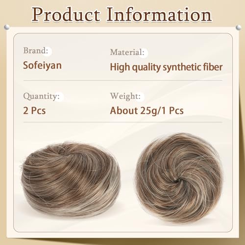 SOFEIYAN 2PCS Messy Bun Hair Piece Wavy Curly Chignon Extension Mini Messy Hair Bun Scrunchies Synthetic Donut Wig Accessory Updo Space Bun Hair Pieces for Women Girls, Strawberry Blonde&Bleach Blonde