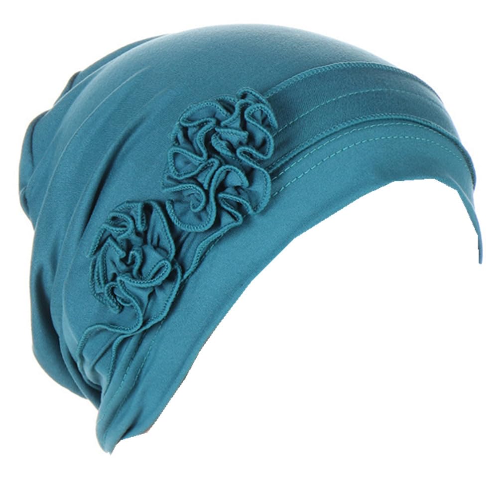YYAOJHAO Flower Turban Hats for Women - Pre Tied Twist Solid Hedwrap Caps Chemo Cancer Headwear Headscarf Hair Loss Cover (Polyester, Teal)
