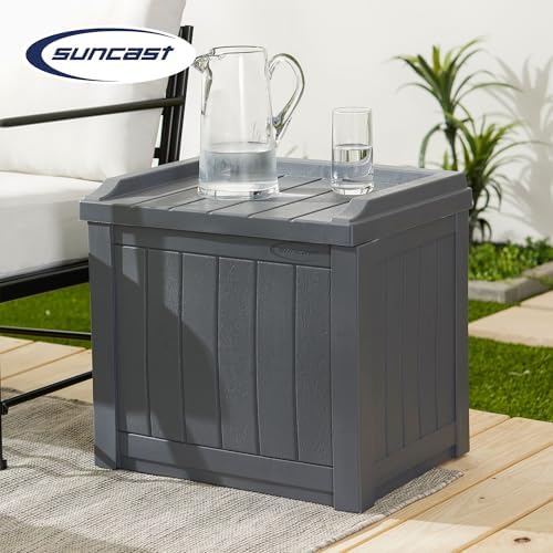 Suncast Small Deck Box Storage w/ Bench Seat for Indoor & Outdoor Use, 22 Gal., Cyberspace