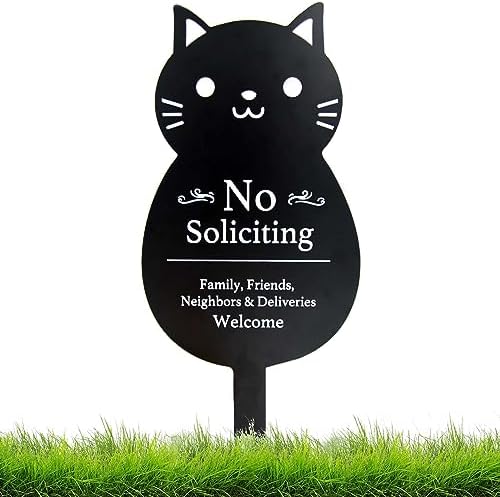 Handook No Soliciting Sign for House Funny Metal No Soliciting Yard Sign, 16.5"x7.1" Black Cat No Solicitation Sign for Home and Business