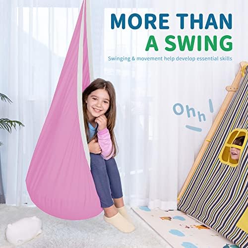 OUTREE Kids Pod Swing Seat, Cotton Child Hammock Swing Chair,Sensory Swing for Indoor and Outdoor Use, Pink