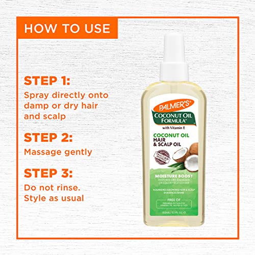 Palmer's Coconut Oil Moisture Boost, Restorative Hair and Scalp Oil Spray, Lasting Hydration and Shine for Dry or Damaged Hair, Promotes Scalp Health, 5.1 Oz (Pack of 2)