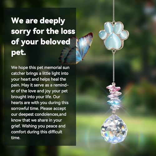 Pet Memorial Suncatcher - Dog Paw Memorial Gifts, Pet Loss Crystal Prisms Rainbow Maker, Lost of Dog Bereavement Gift Idea, Thoughtful Dogs and Cats Remembrance Sun Catcher, Pet Sympathy Gifts