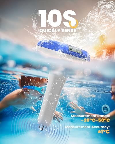 Solar Digital Pool & Spa Thermometer, Weather Resistant Floating Thermometer, IPX-8 Water Proof, 10s Measuring Cycle, Solar Powered with Over 180 Days Battery Life