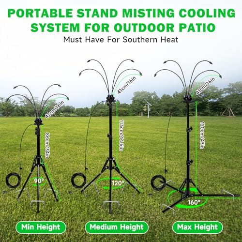 Standing Misters for Outside Patio, Adjustable Height 5.3FT Stand Misting System with 26.2FT Misting Line for Cooling Outdoor, Portable Water Mister Hose for Backyard BBQ, Porch, Pool, Pet Cooling