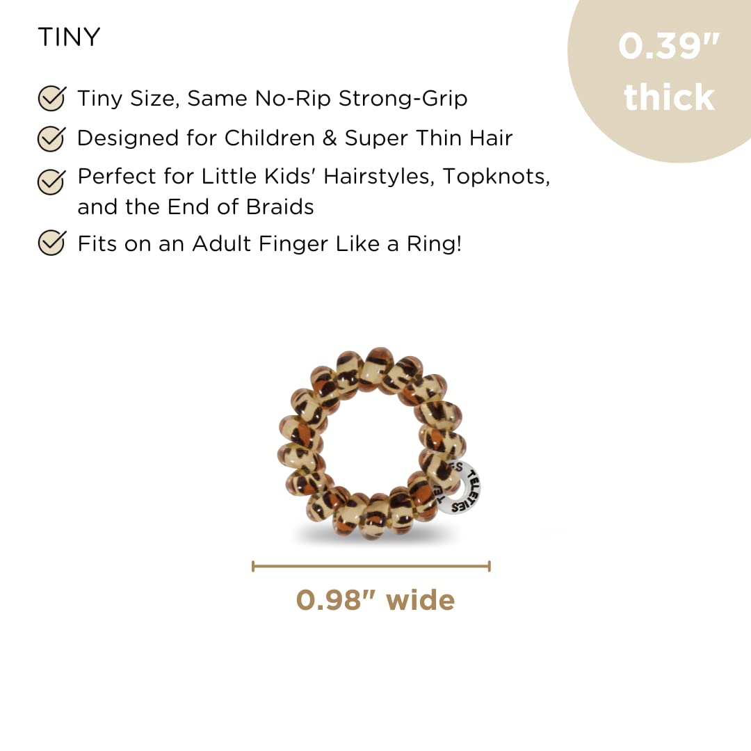 Teleties Brand - Hair Tie - Tiny Spiral Hair Coils - Leopard - 5 Count - Phone Cord Hair Ties for Women - Strong Grip, No Rip, Water Resistant, No Crease Hair Tie Coils