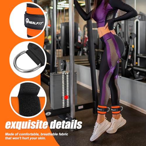 NEALFIT Ankle Strap for Cable Machine, Gym Ankle Cuff for Kickbacks, Leg Extensions, Glute Workouts, Booty Hip Abductors Exercise for Women and Men (Pair, Orange)