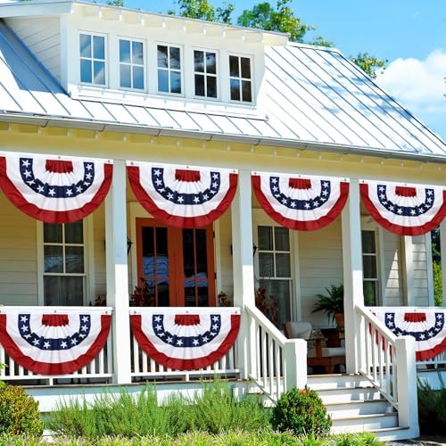 6 Pack American Pleated Fan Flag,1.5 X 3 FT American Bunting with Brass Grommets and Zip Ties,Patriotic Half Fan Banner Flag Decor, Memorial Day 4th of July Decoration Outdoor