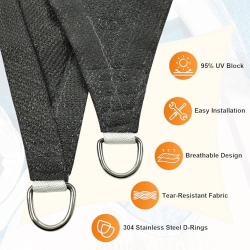 Artpuch Sun Shade Sails Canopy, 185GSM Shade Sail UV Block for Patio Garden Outdoor Facility and Activities (12'x16', Dark Grey)