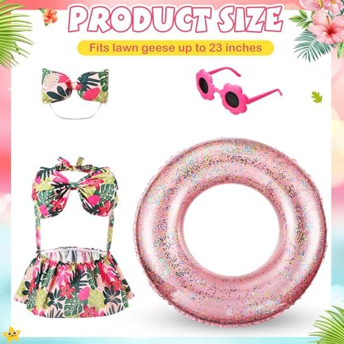 Bikini Porch Goose Outfits with Sunglasses and Swimming Tube for 23" Summer Goose Costume Garden Patio Statue Decor