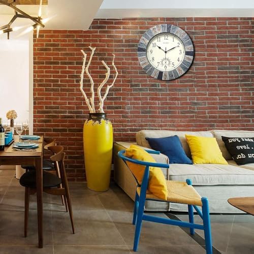 UMEXUS Outdoor Clock with Thermometer, 13 Inch Retro Large Waterproof Wall Clocks Indoor Silent Non-Ticking Battery Operated Weatherproof Decor for Garden Kitchen Bathroom Mother Gift