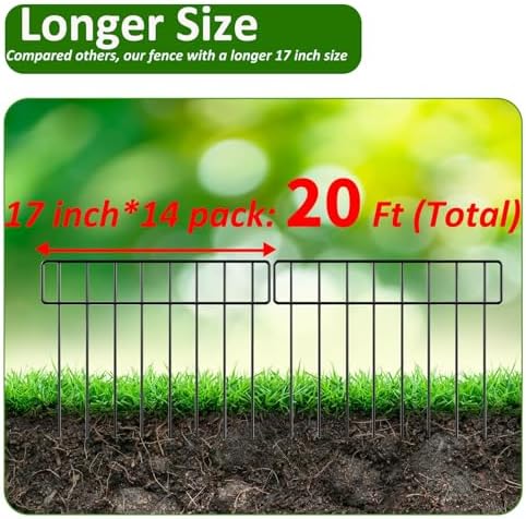 20Ft(L) X 13Inch(H) Animal Barrier Fence, 14 Pack Garden Fence, Metal Garden Edging Fence Border, No Dig Fencing for Dog Rabbits Ground Stakes Defense and Outdoor Patio Fence Extension