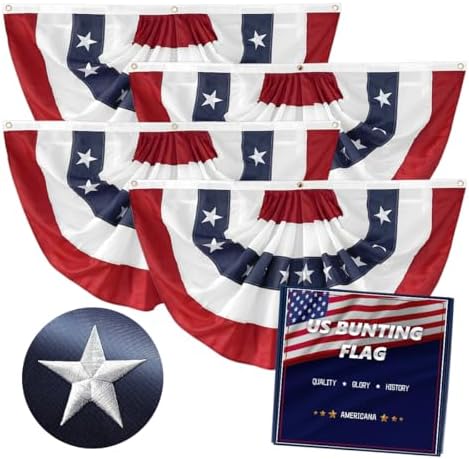 4Pack Bunting Flag 2x4 Ft American Patriotic Bunting 4th of July Decor Outside Porch USA Pleated Half Fan Flag Decorate Garden Embroidered Star Red White & Blue Banner