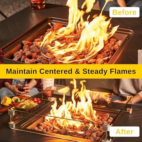 EAST OAK Glass Wind Guard for 28''&32'' Propane Fire Pit Table, Clear Tempered Wind Guard for Gas Firepit, Thick Rectangle Glass Shield with Aluminum Corner Bracket & Rubber Feet,20 x 20 x 4 inch
