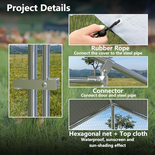 BOSSIN Bold Chicken Coop Run Large Metal Chicken Pen Outdoor, Poultry Cage Spire Shape, Heavy Duty Walkin for Yard with Waterproof and Anti-UV Cover, for Rabbits Habitat