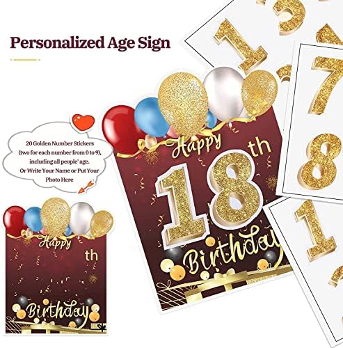 HOMENOTE 18Pcs Happy Birthday Yard Signs with Stakes 16”Large Size,LED Lights 2 x 5 m and Personalized Signs, Birthday Letters for Yard Lawn Outdoor Decoration Party Supplies