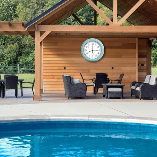12 Inch Outdoor Clock Waterproof with Thermometer,Vintage Indoor Outdoor Wall Clocks for Patio,Pool,Garden,Home Decor-Teal