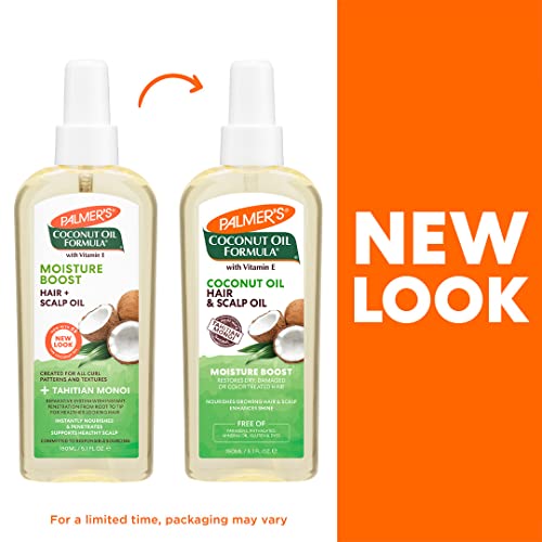 Palmer's Coconut Oil Moisture Boost, Restorative Hair and Scalp Oil Spray, Lasting Hydration and Shine for Dry or Damaged Hair, Promotes Scalp Health, 5.1 Oz (Pack of 2)
